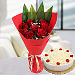 Red Roses Bunch & White Forest Cake 4 Portions