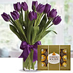 Royal Purple Tulips & Ferrero Rocher 12 Pcs