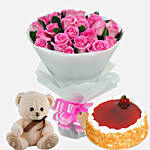 Strawberry Cake with Roses & Soft Toy