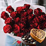 Vivid Red Roses Bunch & Godiva Chocolates 500 gms