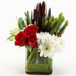 Roses & Chrysanthemums Glass Vase Arrangement