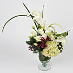 White Calla Lilies Roses in Glass Vase