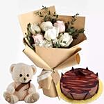 Chocolate Ganache Cake With Flowers & Teddy