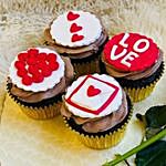 Cute Love Red Velvet Cup Cakes Set of 4 With Rose