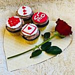 Cute Love Vanilla Cup Cakes Set of 4 With Rose