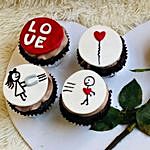 Love You Vanilla Cup Cakes Set of 4 With Rose