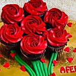 Marvelous Rose Cream Red Velvet Cup Cakes Set of 7