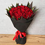 50 Red Roses Bunch With Black Wrapping