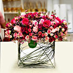 Exotic Mixed Roses Glass Vase Arrangement