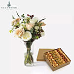 Flowers In Glass Vase With Baklawa Sweet 1 Kg