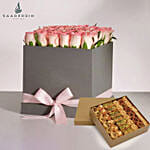 Pink Roses Box With Mix 1 Kg Baklava Sweets