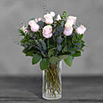 12 Sweet Pink Roses Glass Vase Arrangement