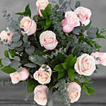 12 Sweet Pink Roses Glass Vase Arrangement