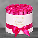 30 Dark Pink Roses In A Round Box