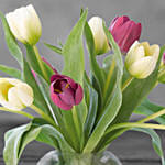 Beautiful Mixed Tulips Glass Vase