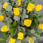 Bunch Of 12 Yellow Roses Glass Vase Arrangement