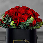 Red Roses In Round Flower Box