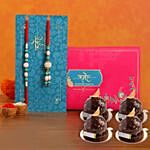 Golden Rocher 4 Pieces With Blue Pearl Rakhi Set
