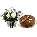Chocolate Rocher Cake And White Roses Vase