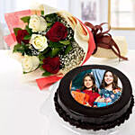 Chocolate Truffle Birthday Special Photo Cake With Flower Half Kg