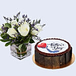 Special Fathers Day Chocolate Cake With White Roses In A Vase