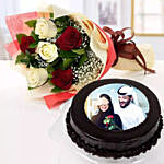 Chocolate Truffle Birthday Special Photo Cake With Flowers Half Kg