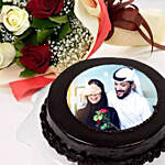Chocolate Truffle Birthday Special Photo Cake With Flowers Half Kg