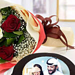 Chocolate Truffle Birthday Special Photo Cake With Flowers Half Kg