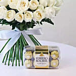 White Roses Bunch And Ferrero Rocher