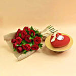 12 Valentines Red Roses Bouquet and Cake