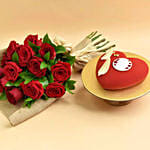 12 Valentines Red Roses Bouquet and Cake