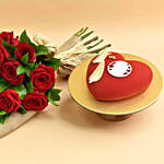12 Valentines Red Roses Bouquet and Cake