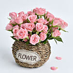 Pink Spray Rose In Small Basket