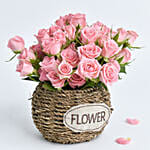 Pink Spray Rose In Small Basket