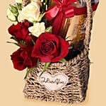 Beautiful Mixed Roses And Ferrero Rocher Basket