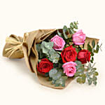 3 Pink 3 Red Roses Valentines Bouquet