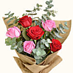 3 Pink 3 Red Roses Valentines Bouquet