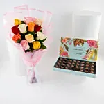 Diplomatic Chocolate Box N Colorful Rose Bouquet