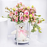 Blooming Rose Stand n Teddy Bear Combo