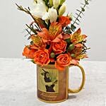Personalised Anniversary Mug With Orange Rose Flower Arrangement