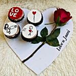 Love You Vanilla Cup Cakes Set of 4 With Rose
