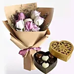 White Purple Flowers & Godiva Chocolates 250 gms
