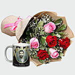Combo Of Roses Bouquet And Personalised Mug