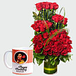 Red Roses Arrangement And Personalised Mug