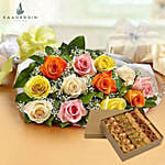 12 Mix Roses Bunch With Baklawa Half Kg