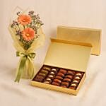 Bateel Gold Palm Set N Gerbera Bouquet