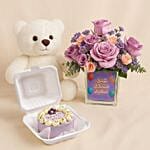 Birthday Elegant Blooms With Mini Cake N Teddy