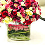 Blooming Mixed Roses & Cymbidium Vase Arrangement