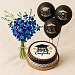 Blue Orchid Graduation Gift With Cake N Balloons