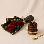 Chocolate Mini Cake N Red Rose Flower Bouquet